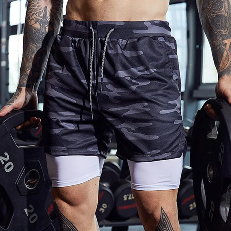 Shorts Masculinos De Plataforma Dupla, Roupas Esportiva 2 em 1, Secagem Rápida