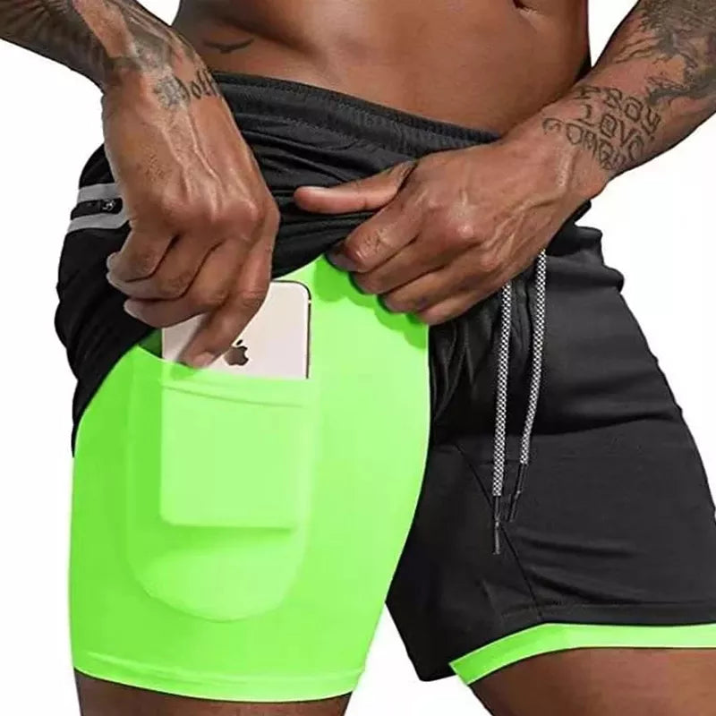 Shorts Masculinos De Plataforma Dupla, Roupas Esportiva 2 em 1, Secagem Rápida