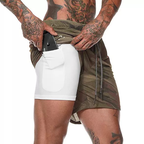 Shorts Masculinos De Plataforma Dupla, Roupas Esportiva 2 em 1, Secagem Rápida