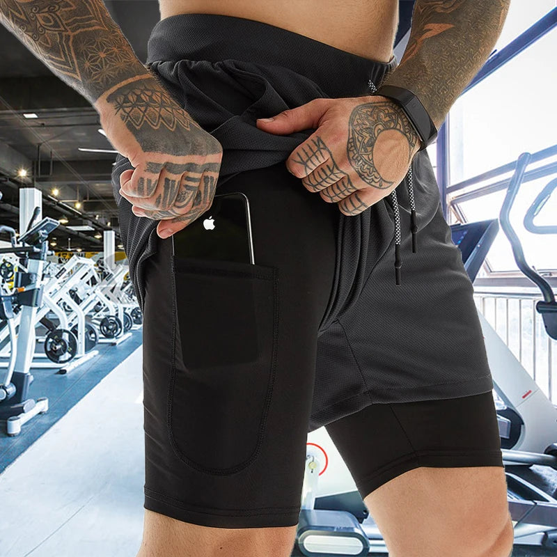 Shorts Masculinos De Plataforma Dupla, Roupas Esportiva 2 em 1, Secagem Rápida